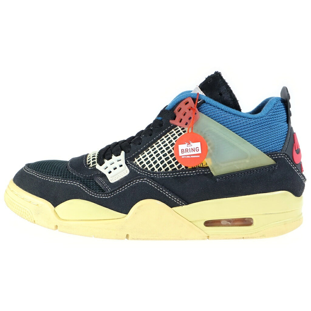 NIKE(ナイキ) ×UNION AIR JORDAN 4 OFF NOIR ユニオン エアジョーダン4 オフノワール ミッドカットスニーカー ブラック/ブルー US8.5/26.5cm DC9533-001