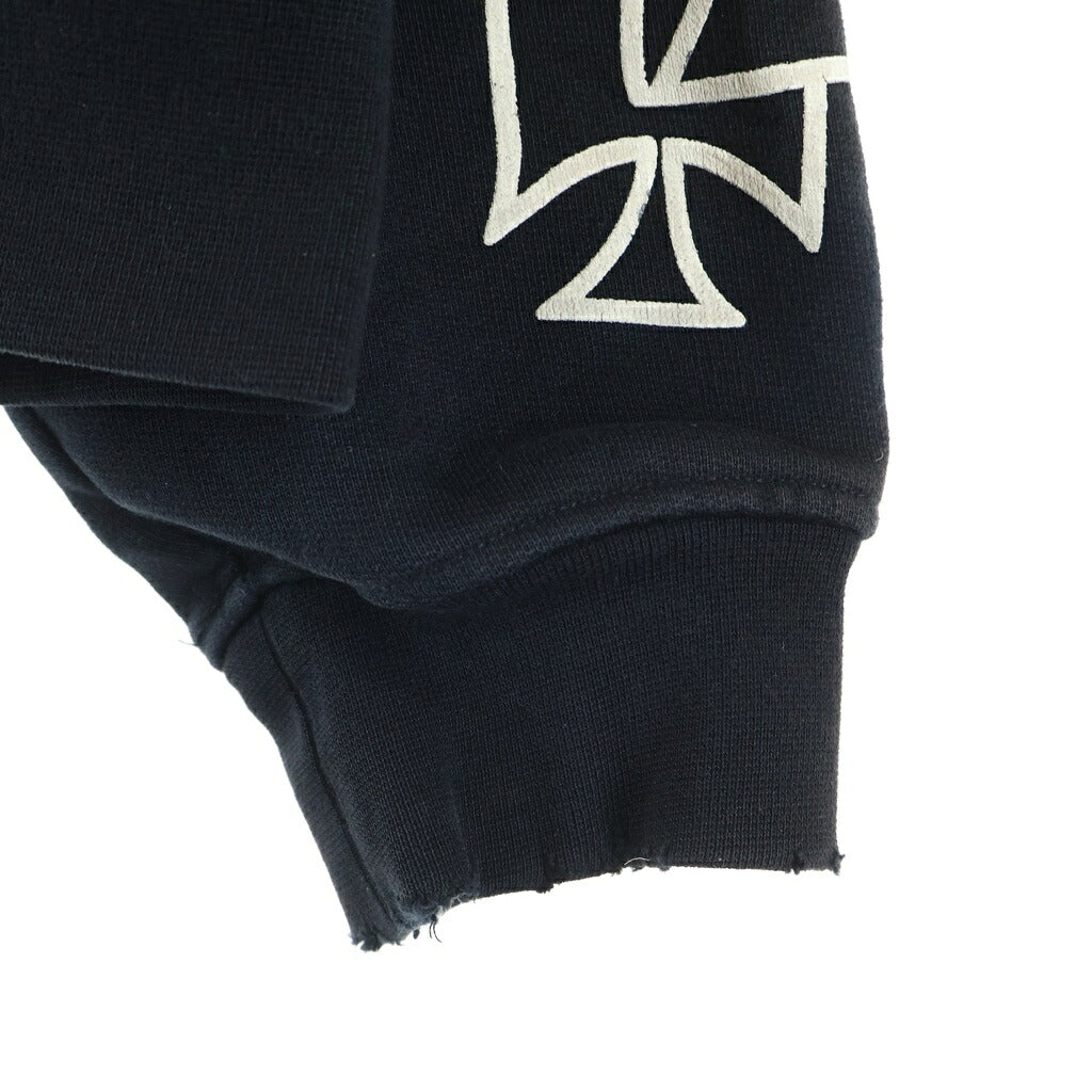 ASKYURSELF(アスクユアセルフ) BANNED ZIP HOODIE バンド ダメージ加工 アームプリント ジップアップスウェットパーカー フーディー ブラック