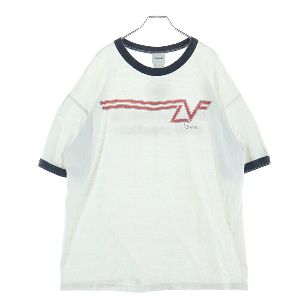READY MADE(レディメイド) 24SS T-SHIRT RINGER 両面プリント リンガーTシャツ 半袖クルーネックカットソー ホワイト RE-CO-WH-00-00-276
