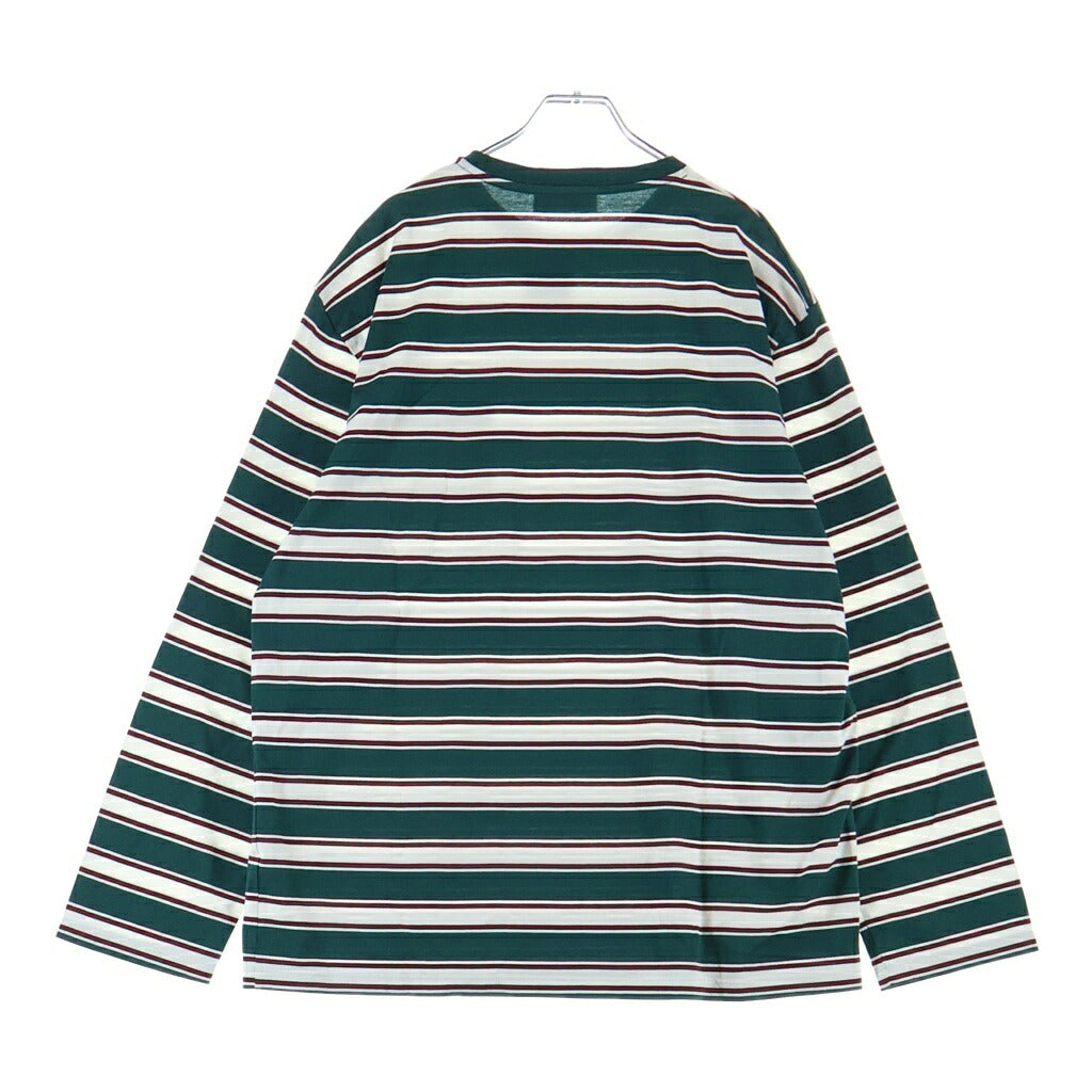 miumiu(ミュウミュウ) 25SS コットン ロゴエンブロイダリー ボーダー クルーネック長袖Tシャツ カットソー グリーン MJL014