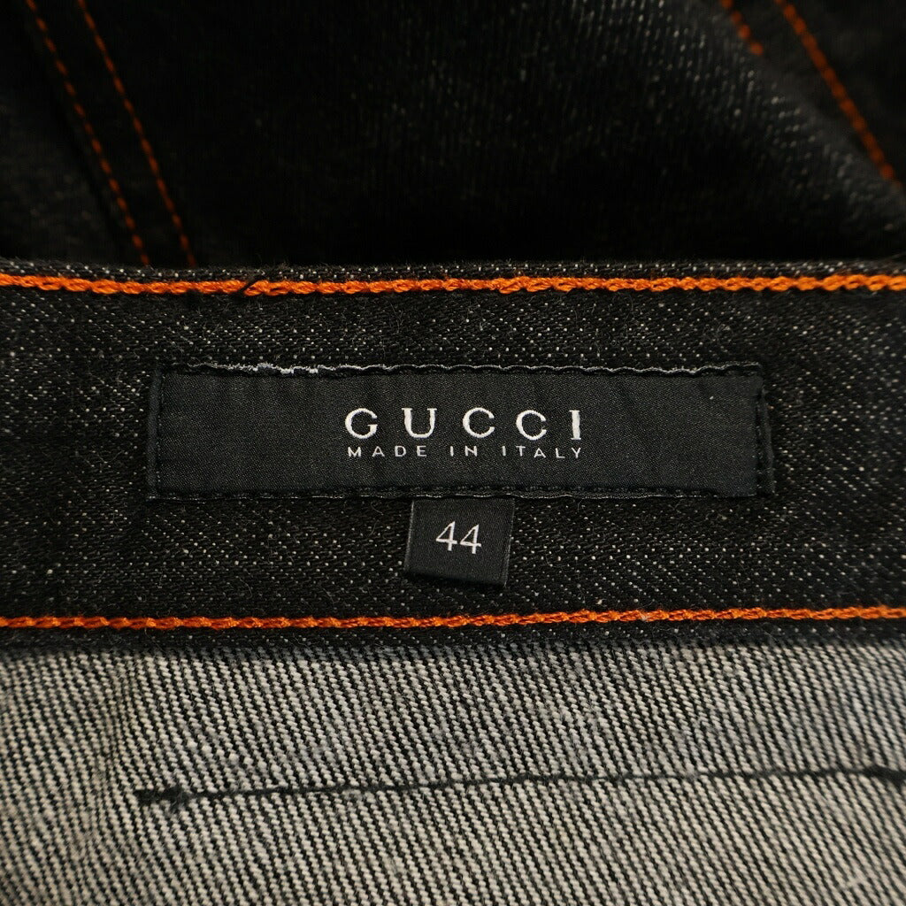 GUCCI(グッチ) イタリア製 オレンジステッチ バックジップポケット ストレートデニムパンツ ブラック 190984