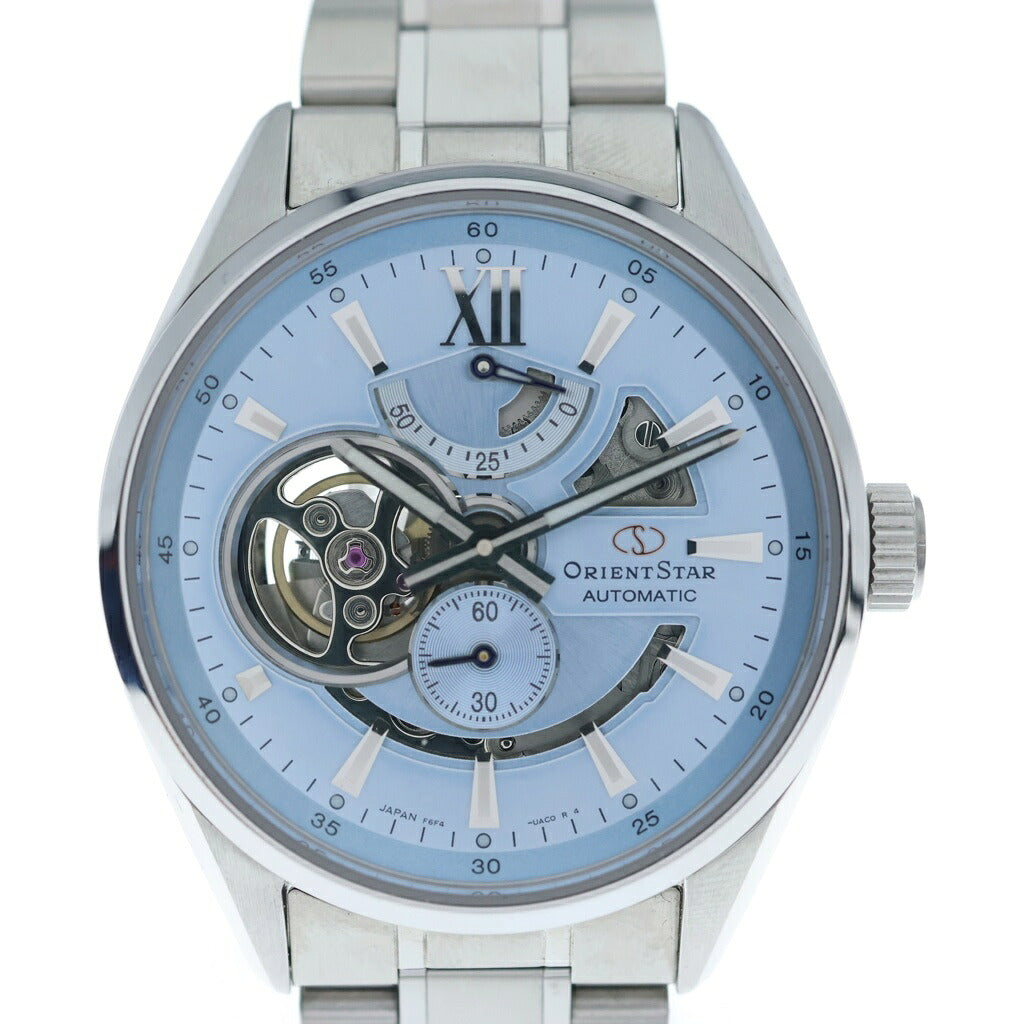 NO BRAND(ノーブランド) ORIENT STAR(オリエントスター) MOVING BLUE ムービングブルー 限定 モダンスケルトン ブルー文字盤 自動巻 腕時計 シルバー RK-AV0127L