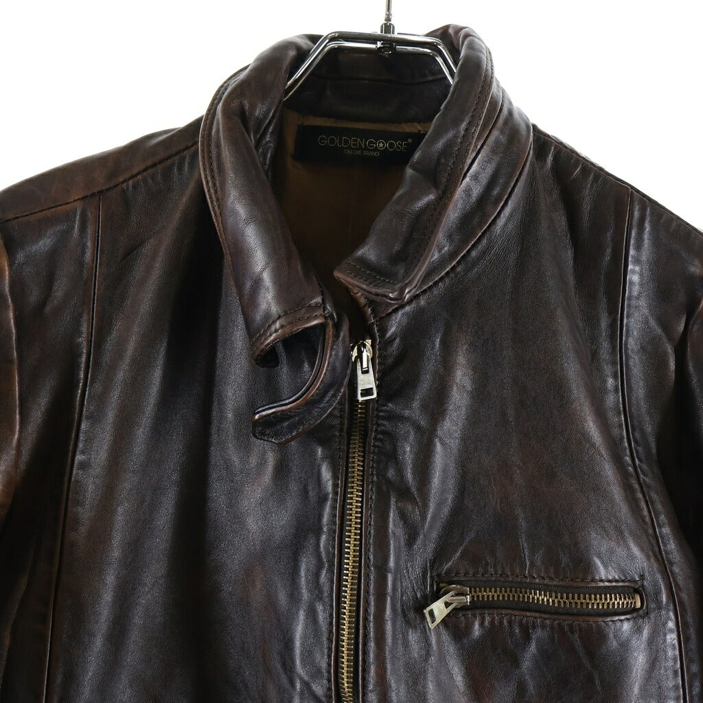 GOLDEN GOOSE DELUXE BRAND(ゴールデングースデラックスブランド) イタリア製 カウレザー シングルライダースジャケット ブラウン 08-010-510-8644