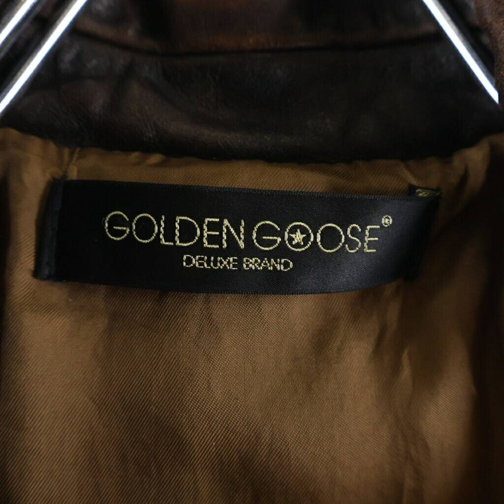 GOLDEN GOOSE DELUXE BRAND(ゴールデングースデラックスブランド) イタリア製 カウレザー シングルライダースジャケット ブラウン 08-010-510-8644
