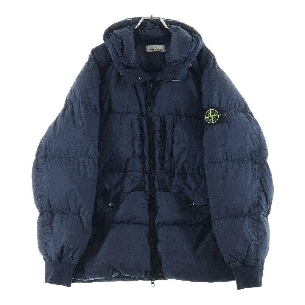 STONE ISLAND(ストーンアイランド) GARMENT DYED CRINKLE REPS RECYCLED NYLON DOWN ガーメントダイ ナイロンレップス フーデッド ダウンジャケット ネイビー 791540723