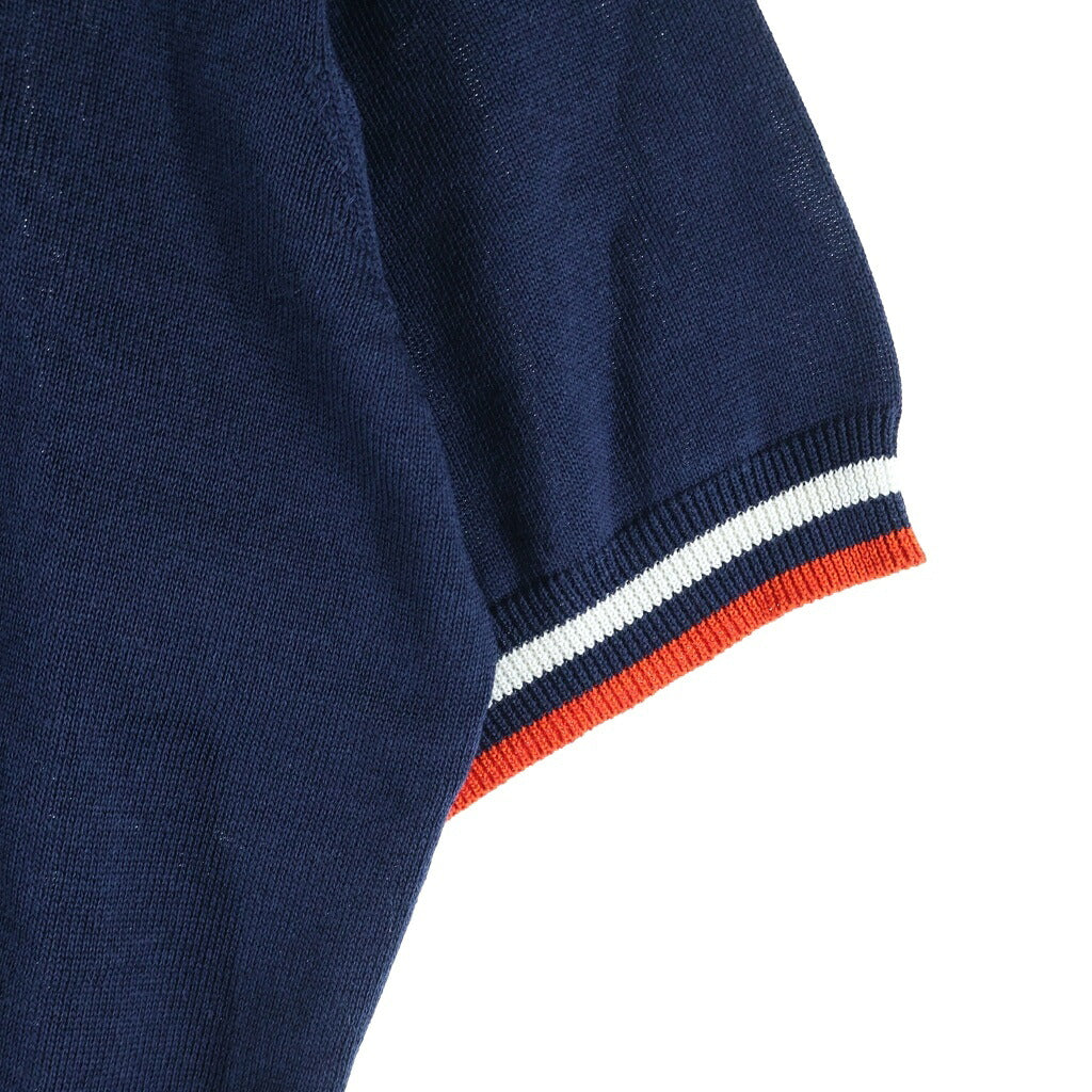 miumiu(ミュウミュウ) シルクニット クロップド 半袖ポロシャツ ネイビー MML676