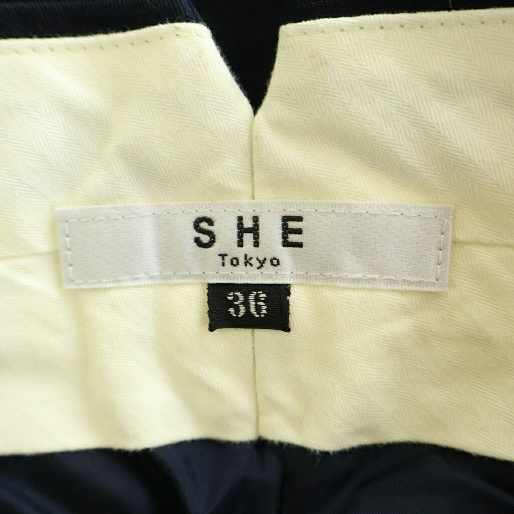 NO BRAND(ノーブランド) SHE TOKYO(シートーキョー) 2タック ジップフライ ワイドパンツ ブラック レディース S-SK-250
