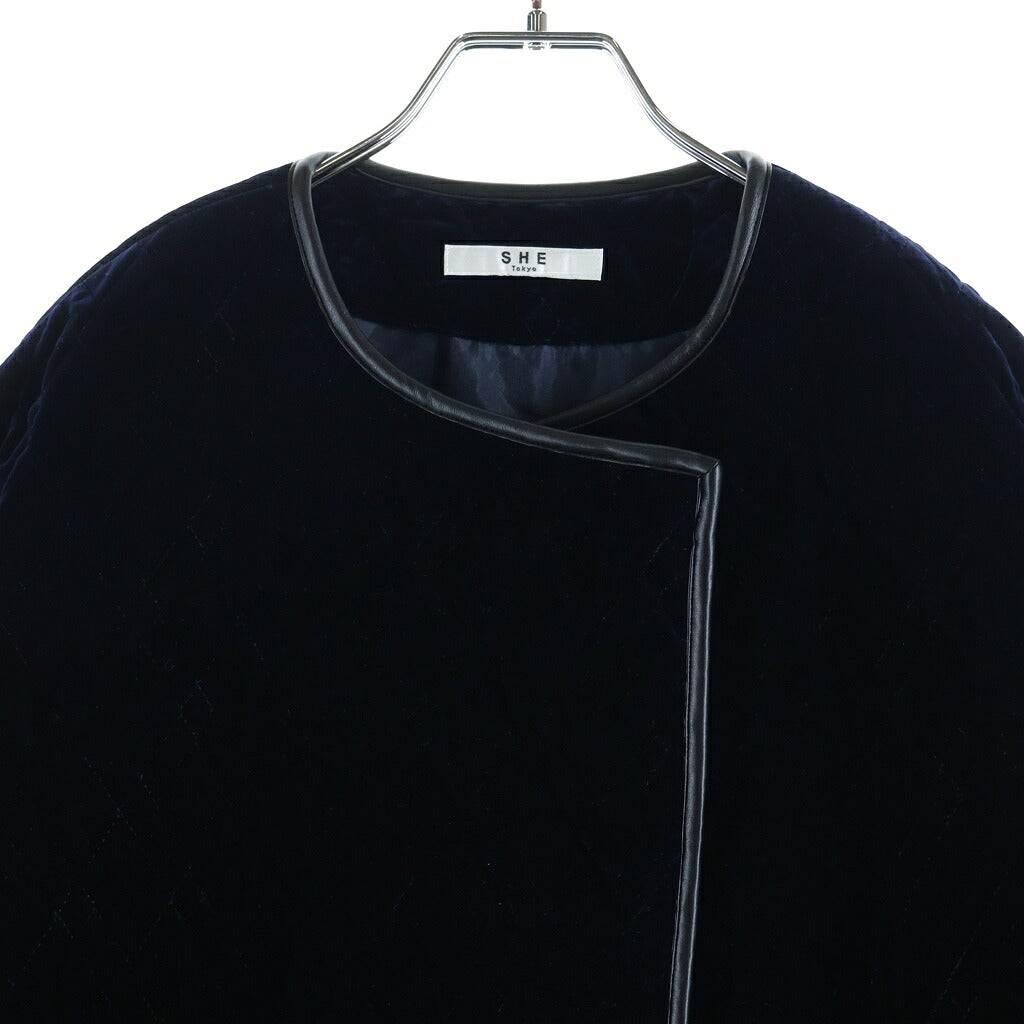 NO BRAND(ノーブランド) SHE TOKYO(シートーキョー) Gaia velvet quilt ガイア ベルベット キルティングジャケット ネイビー レディース S-JK-14b