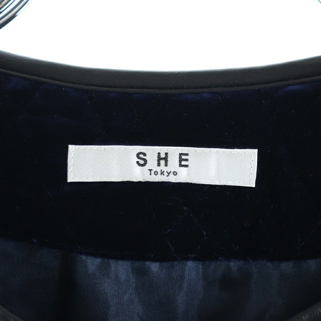 NO BRAND(ノーブランド) SHE TOKYO(シートーキョー) Gaia velvet quilt ガイア ベルベット キルティングジャケット ネイビー レディース S-JK-14b