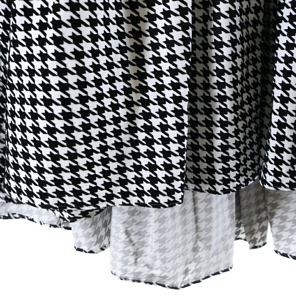 NO BRAND(ノーブランド) SHE TOKYO(シートーキョー) Lisa houndstooth ハウンドトゥース 千鳥格子柄 ティアードスカート ホワイト/ブラック レディース S-SK-348