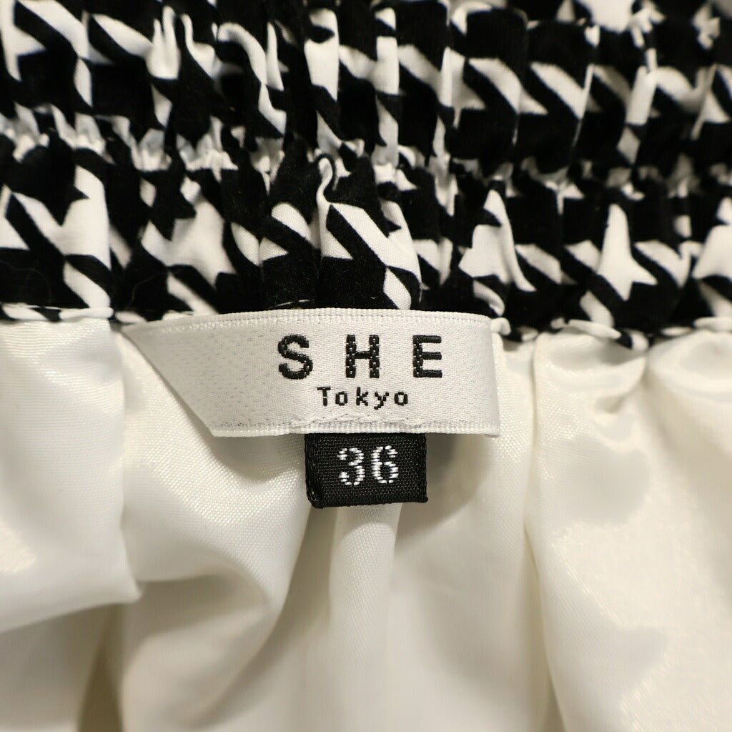 NO BRAND(ノーブランド) SHE TOKYO(シートーキョー) Lisa houndstooth ハウンドトゥース 千鳥格子柄 ティアードスカート ホワイト/ブラック レディース S-SK-348