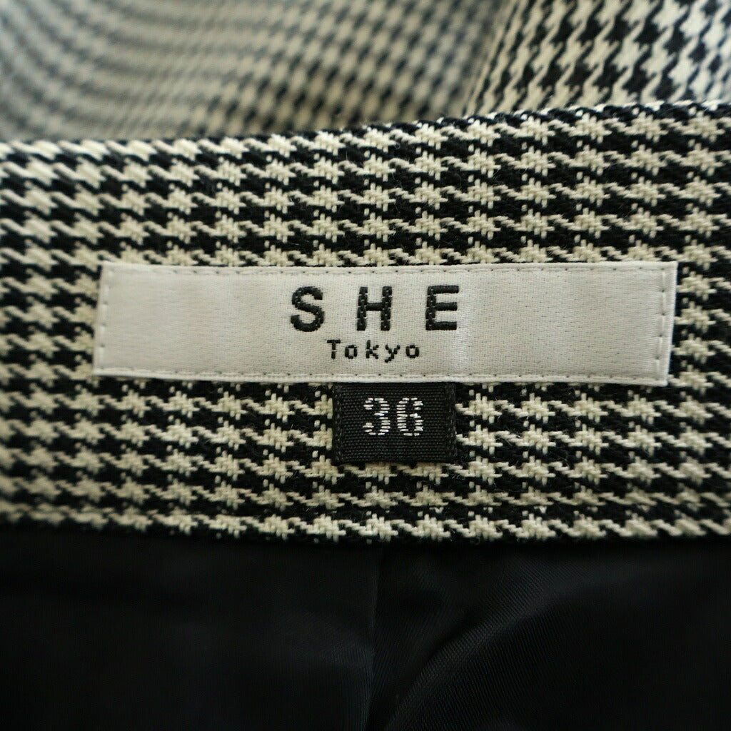 NO BRAND(ノーブランド) SHE TOKYO(シートーキョー) Angie houndstooth 千鳥格子柄 ロングスカート ホワイト/ブラック レディース S-SK-283