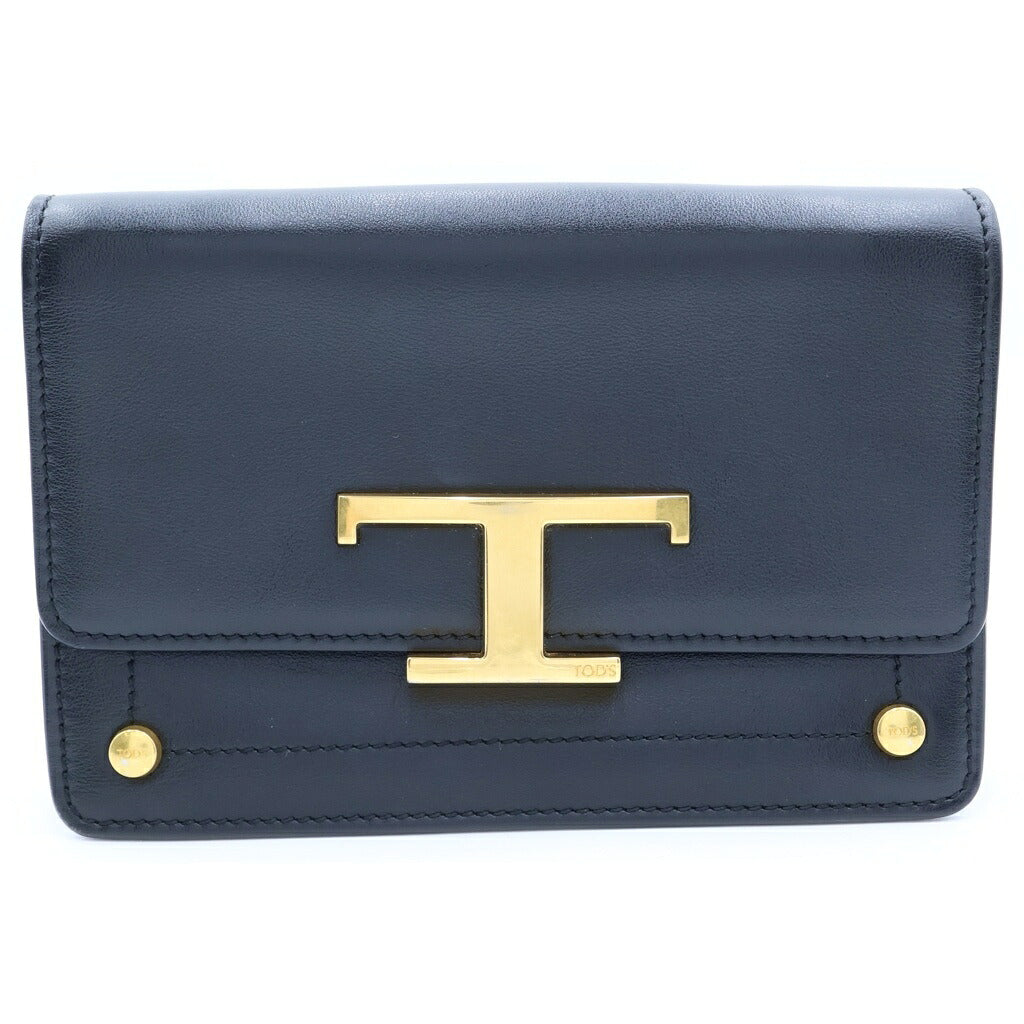 TOD'S(トッズ) T タイムレス クロスボディ レザーショルダーバッグ ブラック