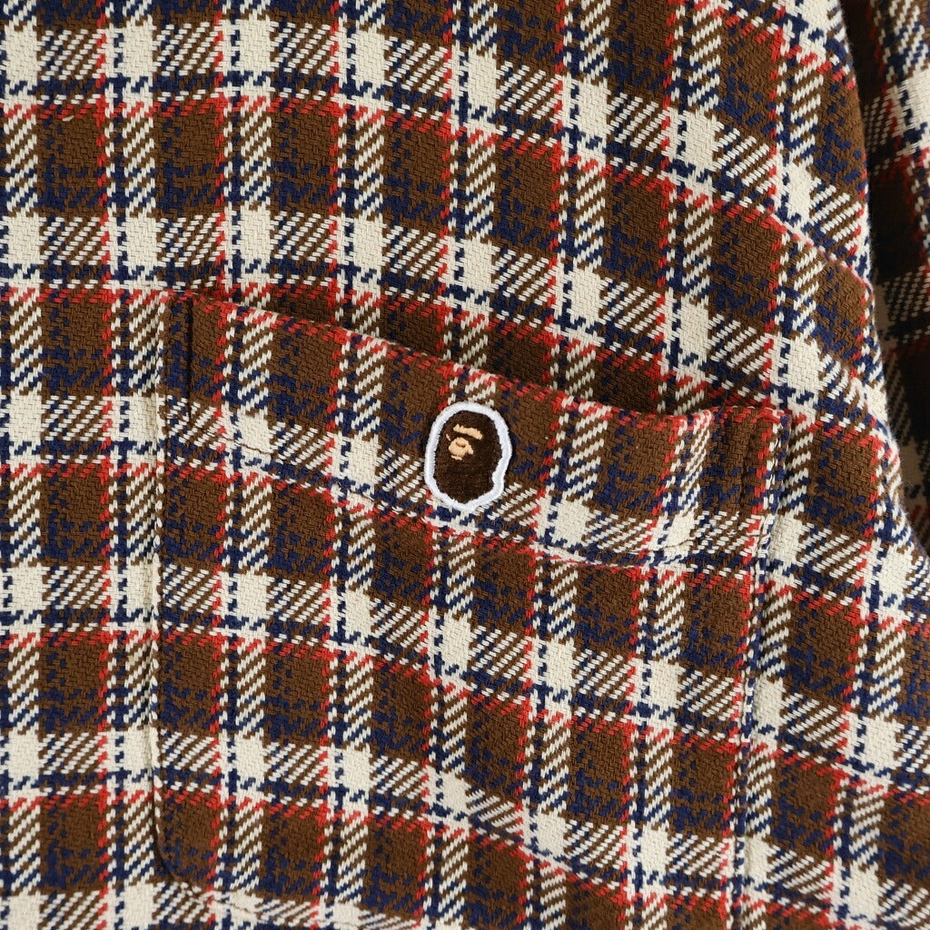 A BATHING APE(アベイシングエイプ) BAPE CHECK ZIP SHIRT ロゴワッペン チェック柄 コットンジップアップジャケット ブラウン 001SHM301004M