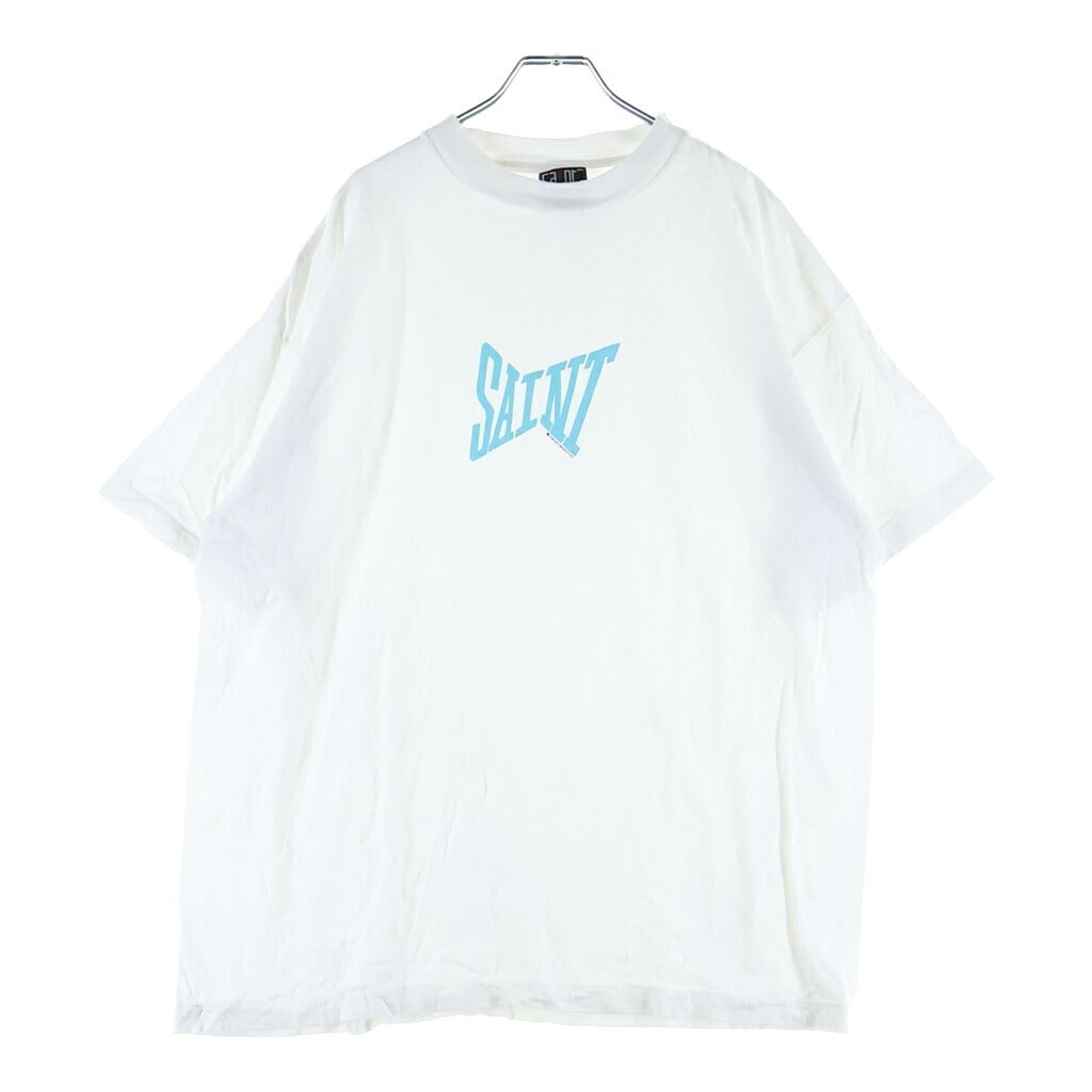 SAINT MICHAEL(セントマイケル) 24SS RIBON SAINT S/S TEE リボンセント フロントプリントTシャツ 半袖クルーネックカットソー ホワイト SM-YS8-0000-012