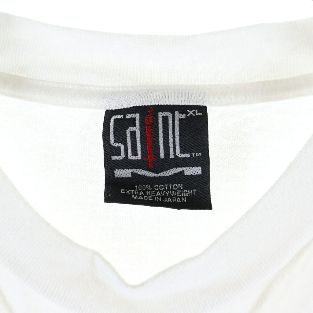 SAINT MICHAEL(セントマイケル) 24SS RIBON SAINT S/S TEE リボンセント フロントプリントTシャツ 半袖クルーネックカットソー ホワイト SM-YS8-0000-012