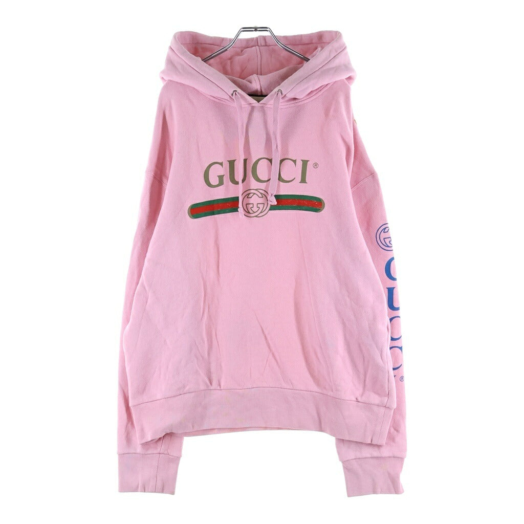GUCCI(グッチ) 18AW DRAGON EMBROIDERY PULLOVER HOODIE ヴィンテージロゴ ドラゴン刺繍 プルオーバースウェットパーカー フーディー ピンク 475374 X9V46