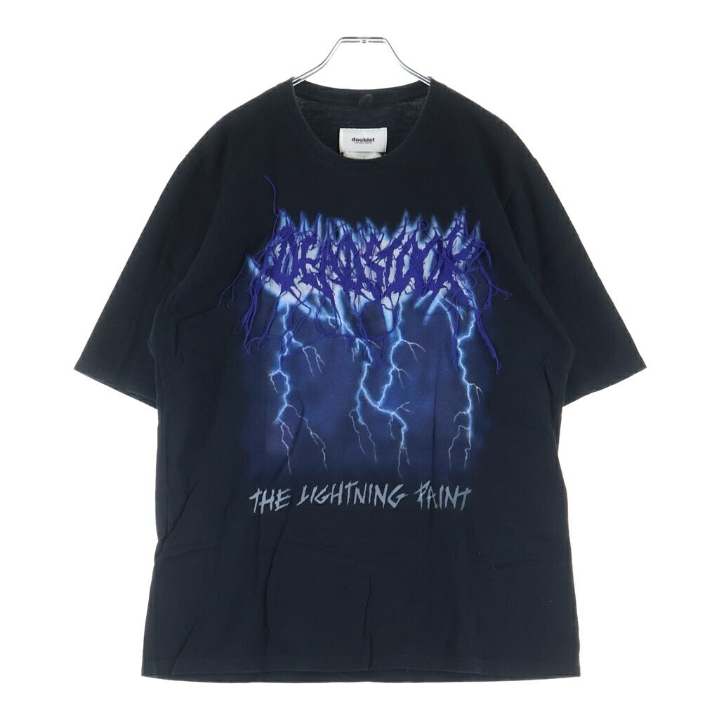 doublet(ダブレット) 18SS DEADSTOCK EMBROIDERY T-SHIRT WITH HAND-PAINT サンダープリント ロゴエンブロイダリー クルーネック半袖Tシャツ カットソー ブラック 18SS16CS87