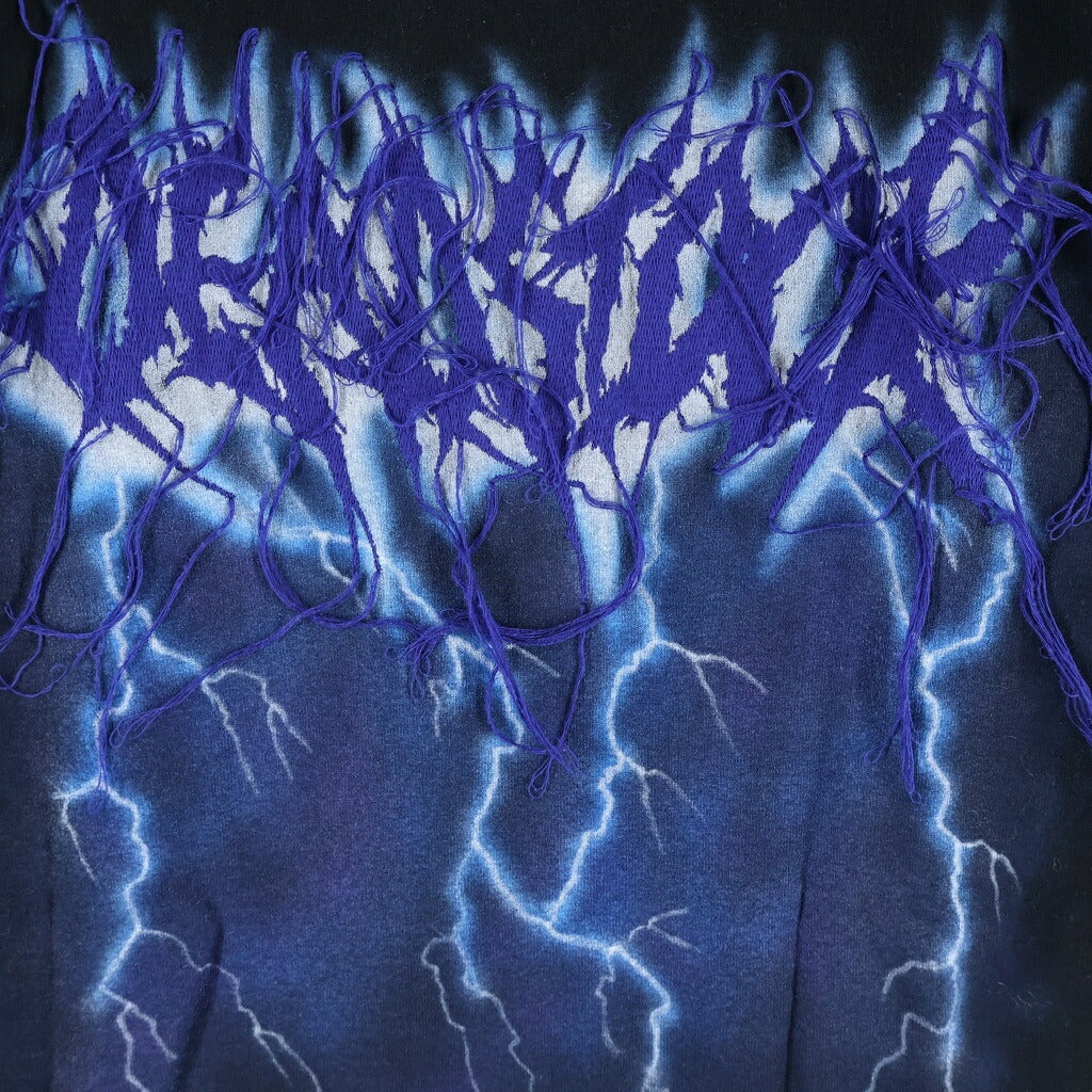 doublet(ダブレット) 18SS DEADSTOCK EMBROIDERY T-SHIRT WITH HAND-PAINT サンダープリント ロゴエンブロイダリー クルーネック半袖Tシャツ カットソー ブラック 18SS16CS87