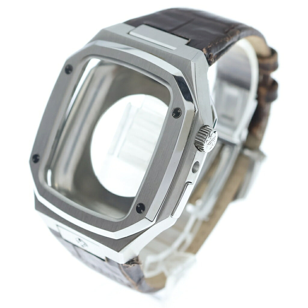 GOLDEN CONCEPT(ゴールデンコンセプト) CL-44 APPLE WATCH CASE レザー ステンレススチール アップルウォッチケース バンド シルバー/ブラウン