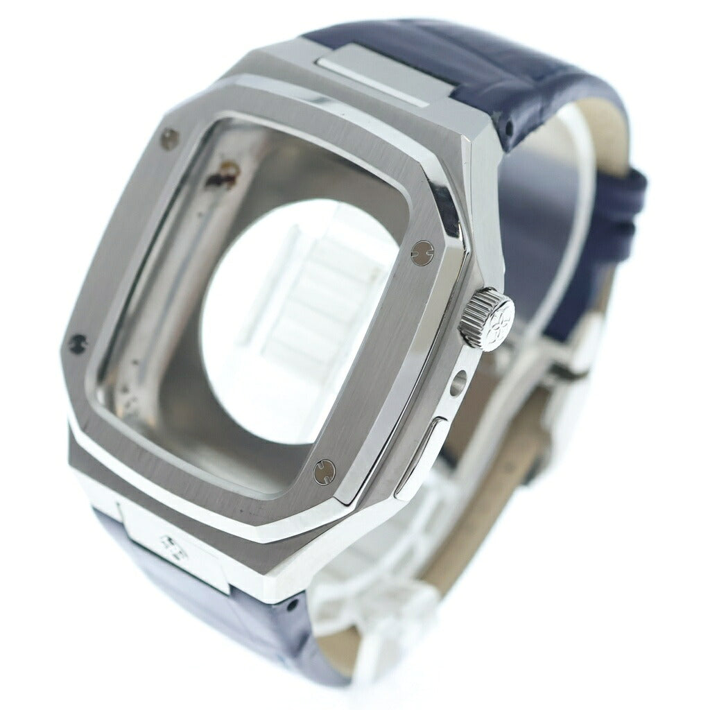 GOLDEN CONCEPT(ゴールデンコンセプト) CL-44 APPLE WATCH CASE レザー ステンレススチール アップルウォッチケース バンド シルバー/ネイビー