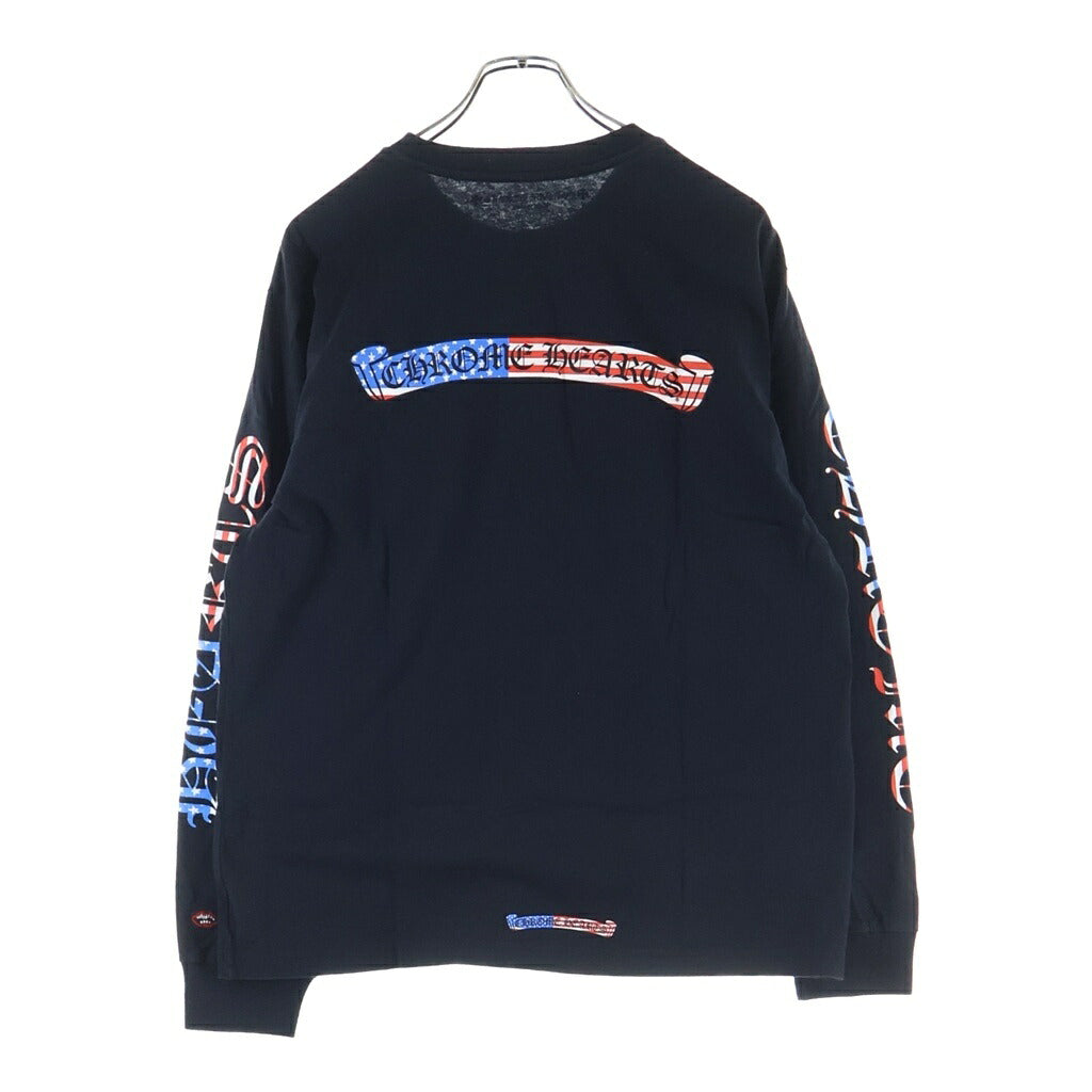 CHROME HEARTS(クロムハーツ) PPO US SCRL T-SHIRT アメリカンフラッグ スクロールラベルプリント クルーネック長袖Tシャツ カットソー ブラック