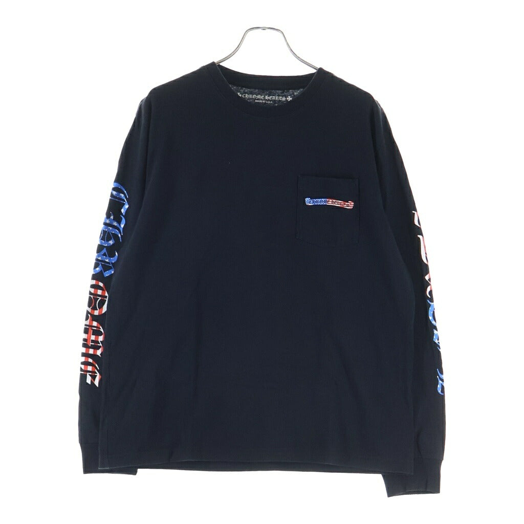 CHROME HEARTS(クロムハーツ) PPO US SCRL T-SHIRT アメリカンフラッグ スクロールラベルプリント クルーネック長袖Tシャツ カットソー ブラック