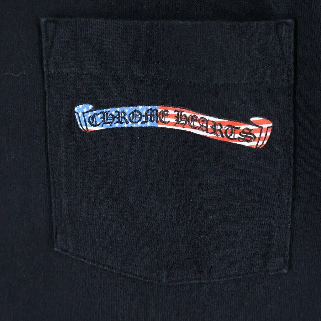 CHROME HEARTS(クロムハーツ) PPO US SCRL T-SHIRT アメリカンフラッグ スクロールラベルプリント クルーネック長袖Tシャツ カットソー ブラック