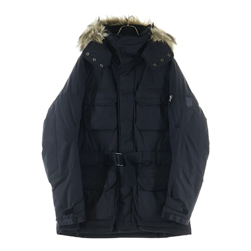 RLX RALPHLAUREN(アール エル エックス ラルフ ローレン) ファー付 ベルテッド ジップアップダウンコート ブラック