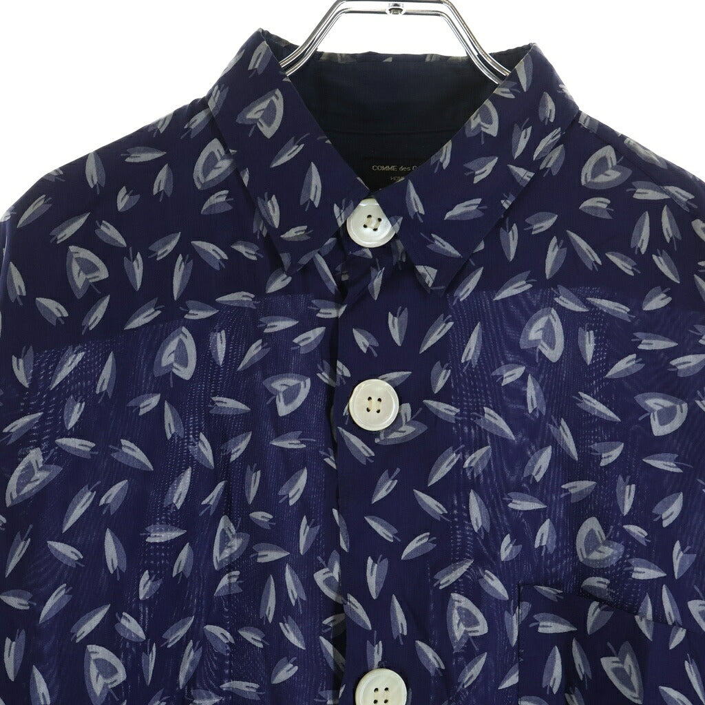 COMME des GARCONS HOMME PLUS(コムデギャルソンオムプリュス) 80-90S ARCHIVE アーカイブ リーフプリント総柄 レーヨン 長袖シャツ ネイビー XB-020270