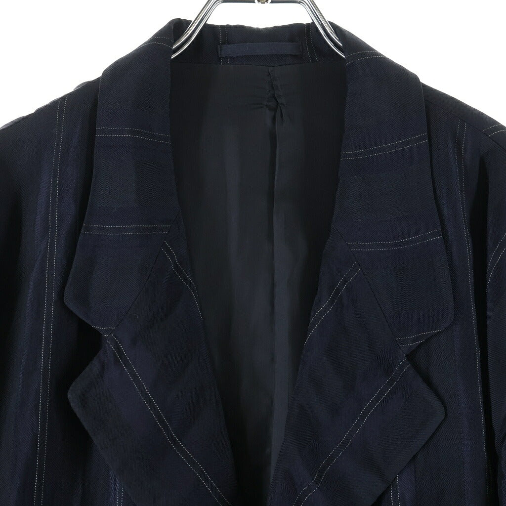 COMME des GARCONS HOMME PLUS(コムデギャルソンオムプリュス) 90S ARCHIVE アーカイブ レーヨン ストライプ チェスターコート ネイビー PJ-05003M
