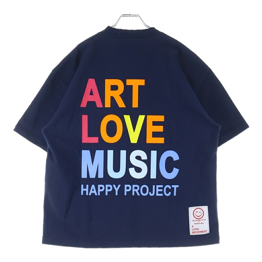 Perfect Ribs(パーフェクトリブス) ×A MOVEMENT ART LOVE MUSIC BASIC S/S T-SHIRT ア ラブモーメント フロッキープリントTシャツ 半袖クルーネックカットソー ネイビー PR634010A1