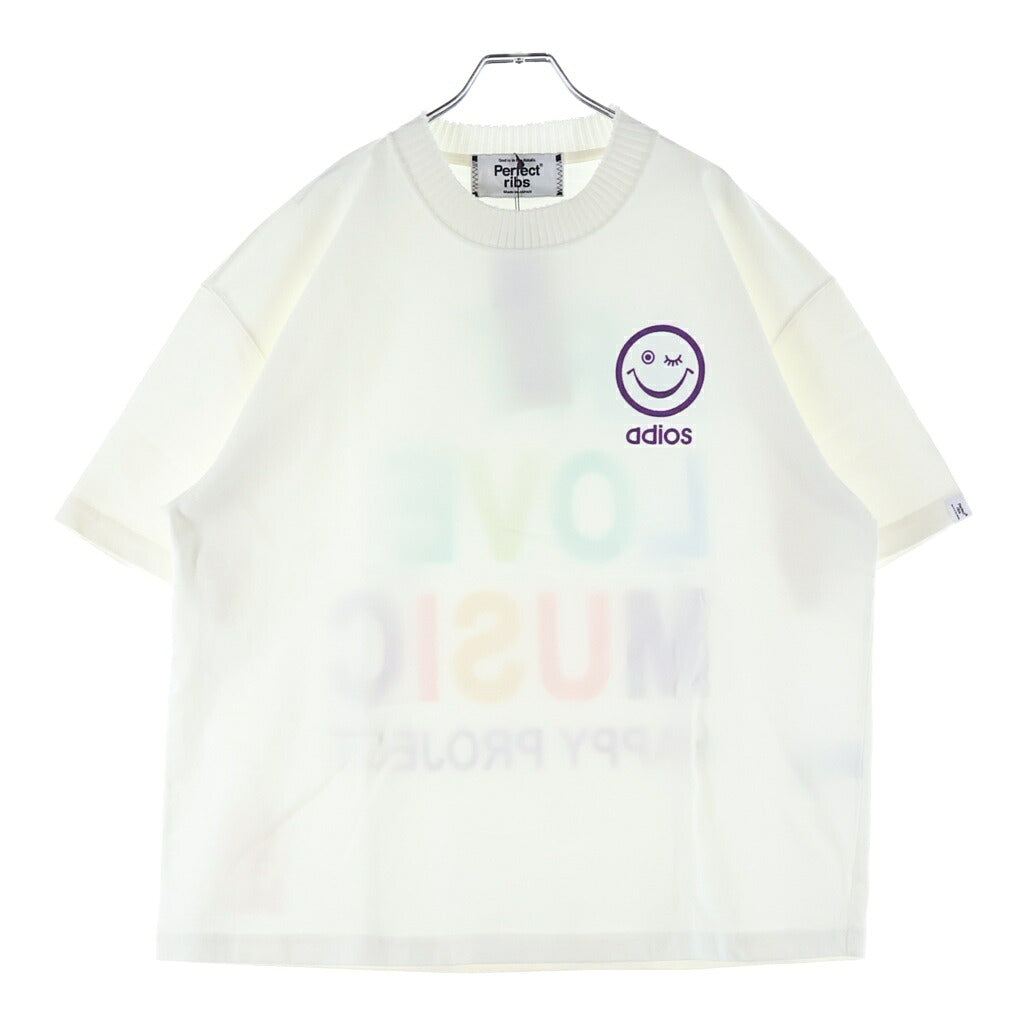 Perfect Ribs(パーフェクトリブス) ×A MOVEMENT ART LOVE MUSIC BASIC S/S T-SHIRT ア ラブモーメント フロッキープリントTシャツ 半袖クルーネックカットソー ホワイト PR634010A1
