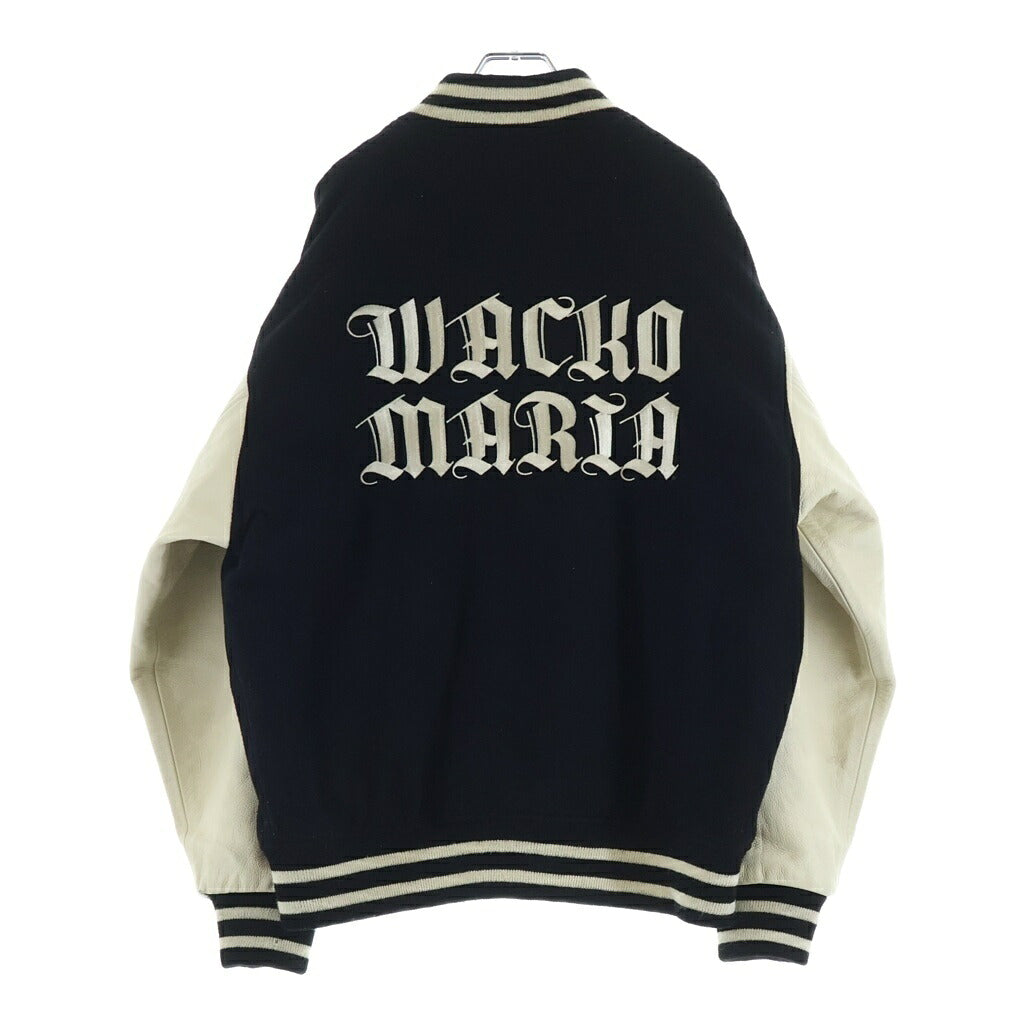 WACKO MARIA(ワコマリア) 23SS LEATHER VARSITY JACKET ロゴエンブロイダリー レザー切り替え バーシティジャケット ブラック/ホワイト 23SS-WMO-BL07