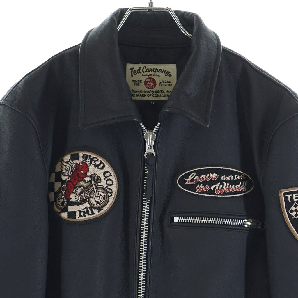 TEDMAN TED COMPANY(テッドマン テッドカンパニー) DEVIL M.C デビル 両面ワッペン カウレザー シングルライダースジャケット ブラック TDRJ-12000