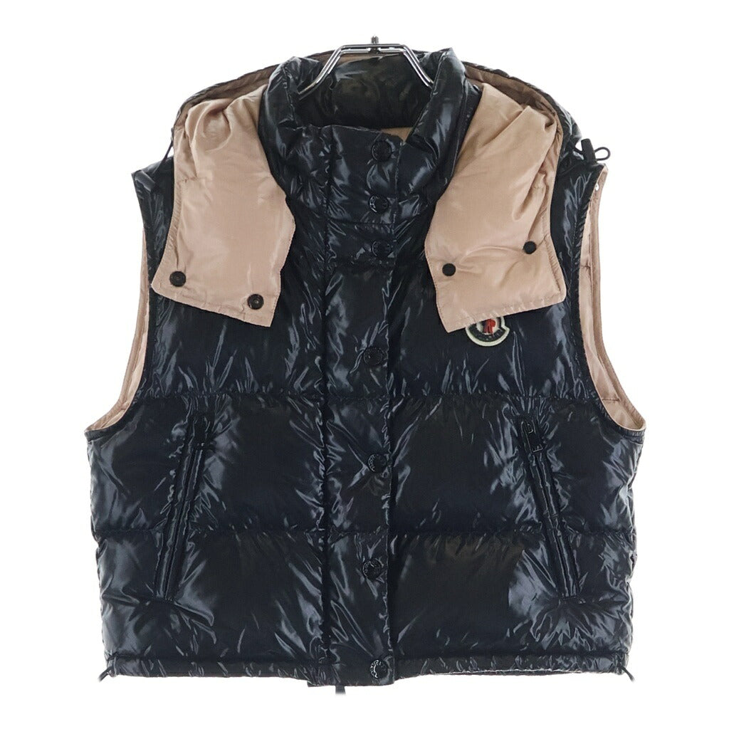 MONCLER(モンクレール) 21AW ALPISTE GILET アルピステ ラバーロゴワッペン フーデッドダウンベスト レディース ブラック/ピンク G20931A00057 68950