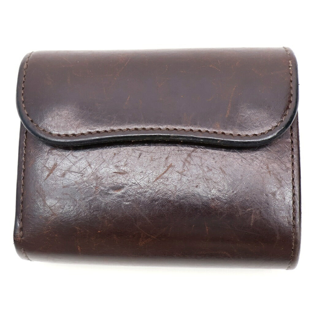 WILDSWANS(ワイルドスワンズ) ロゴ刻印 レザー コンパクトウォレット 折り畳み財布 ブラウン