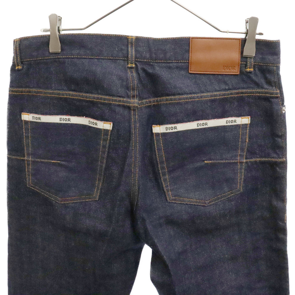 DIOR(ディオール) 20SS Slim 17.5 Selvage Jeans スリム17.5 テープロゴ刺繍ボタンフライ セルビッチジーンズ デニムパンツ テープロゴ ダークインディゴ 013D001AY978