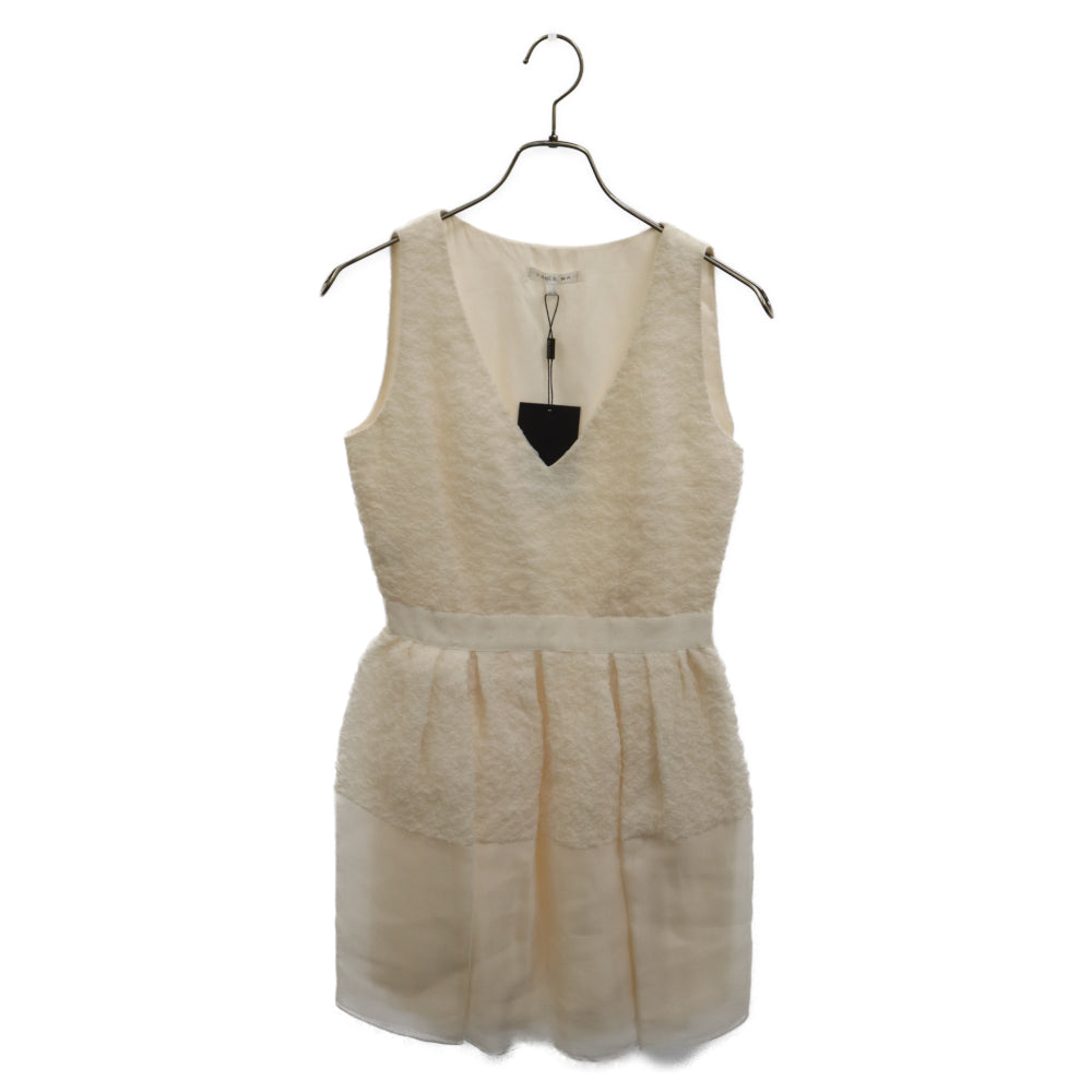 PAULE KA(ポールカ) Vネック ノースリーブシルクドレス ワンピース ひざ丈 ホワイト レディース