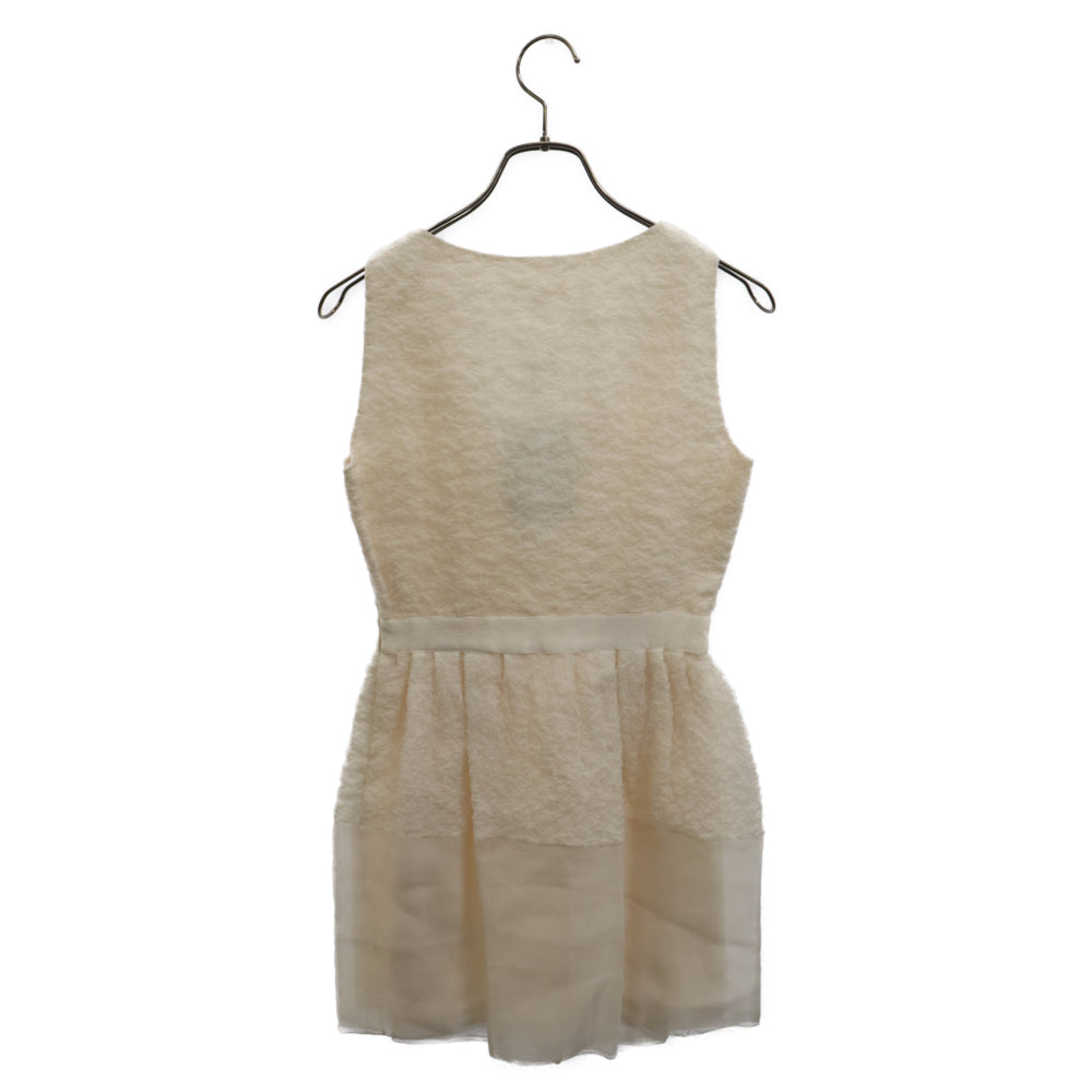 PAULE KA(ポールカ) Vネック ノースリーブシルクドレス ワンピース ひざ丈 ホワイト レディース