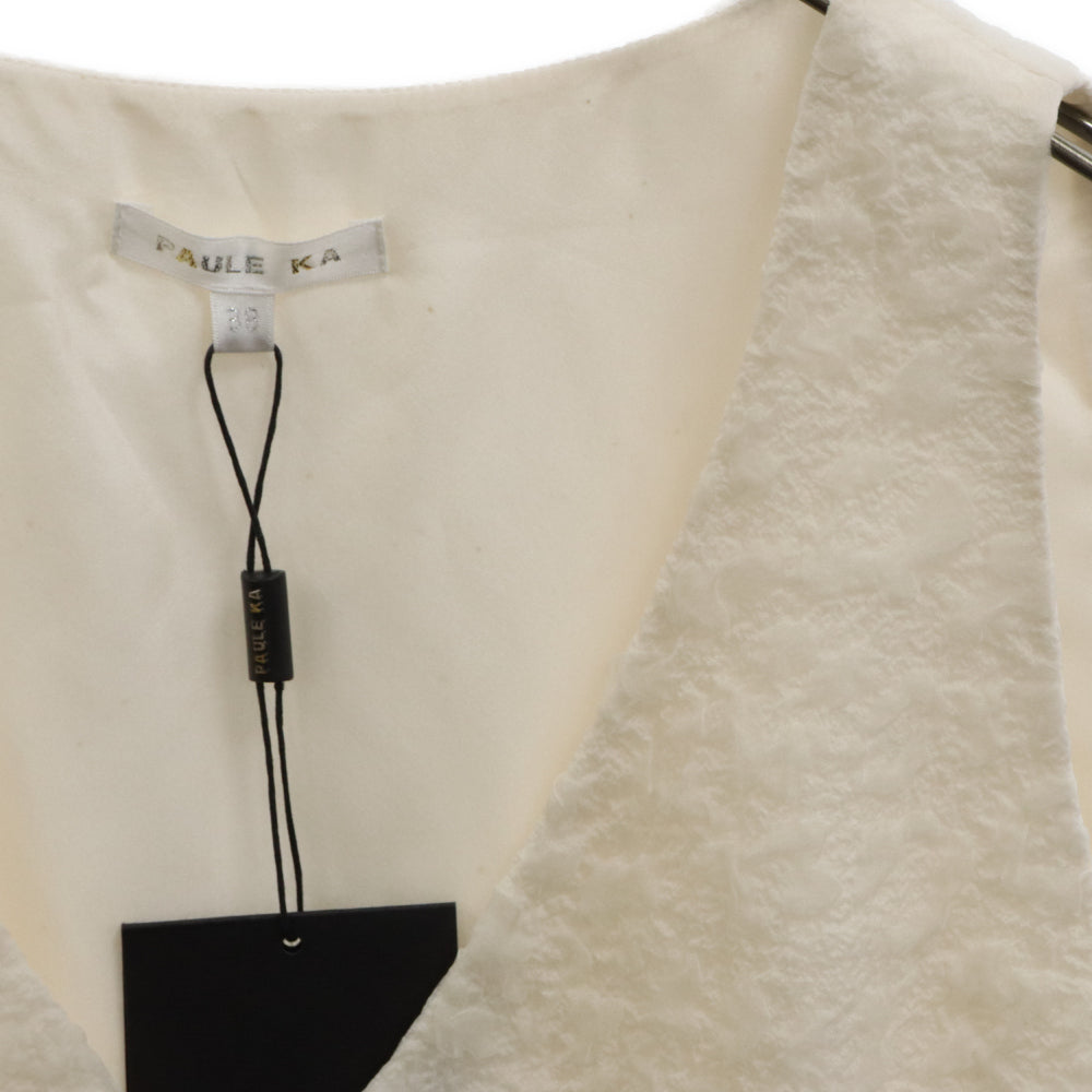 PAULE KA(ポールカ) Vネック ノースリーブシルクドレス ワンピース ひざ丈 ホワイト レディース