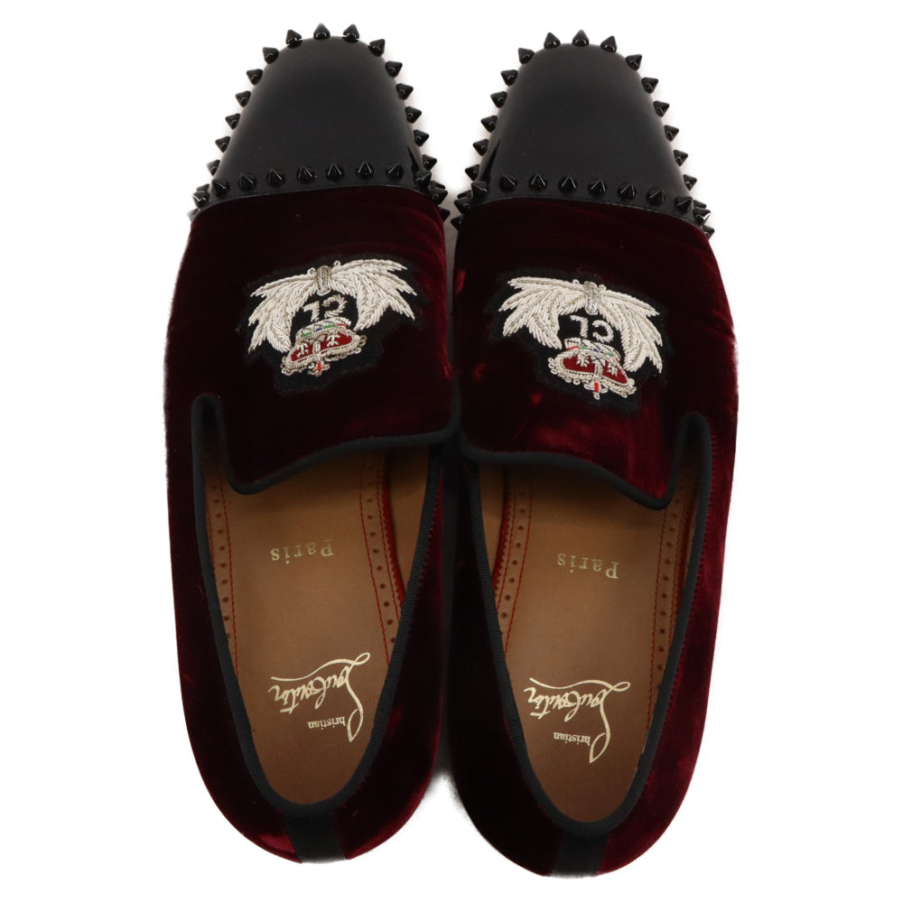 CHRISTIAN LOUBOUTIN(クリスチャンルブタン) CAPTAIN LOUBI FLAT キャプテン ルビ フラット スパイク スタッズ トゥ スリッポン シューズ ボルドー
