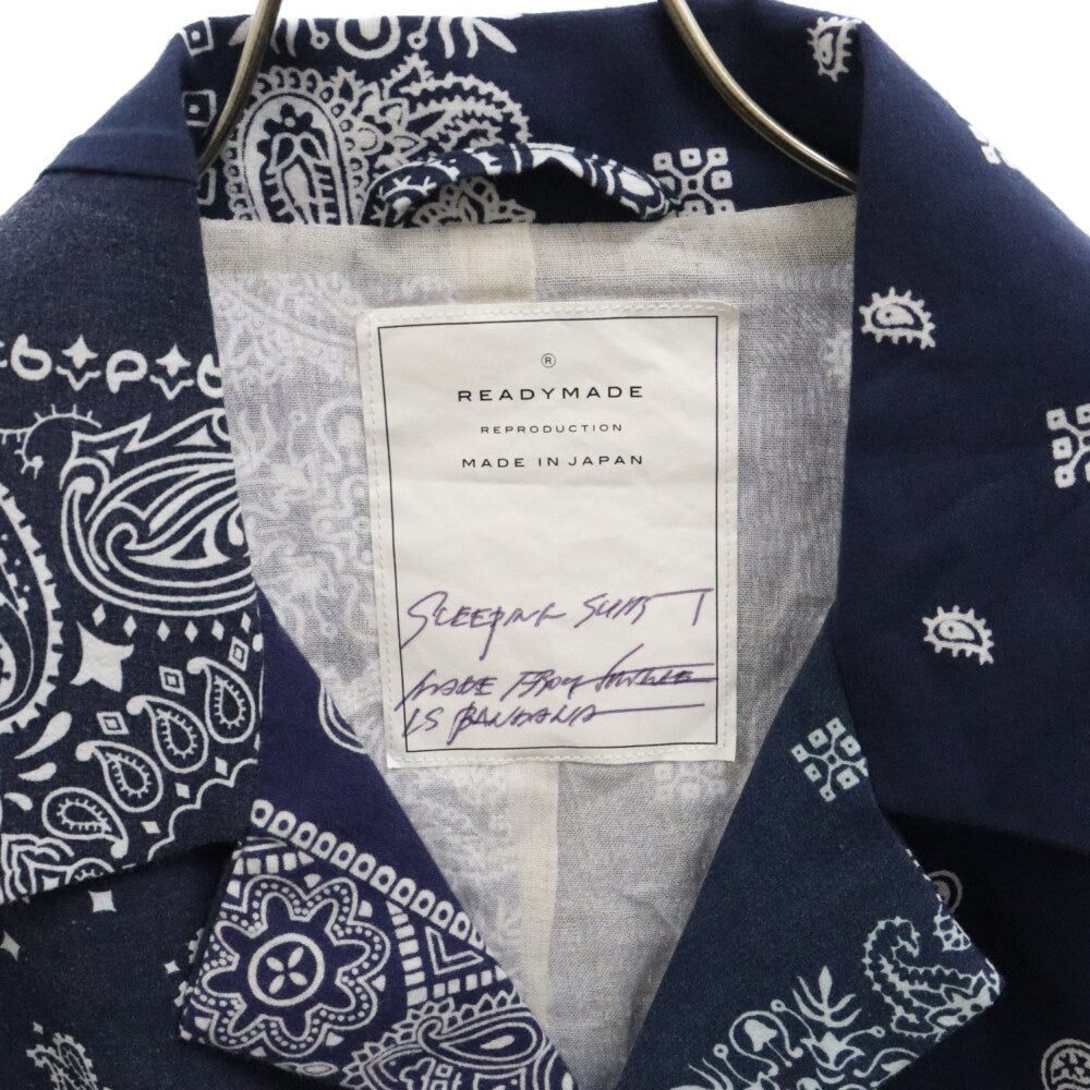 READY MADE(レディメイド) 20AW SLEEPING SHIRTS バンダナ柄 スマイルプリント スリーピングシャツ ヴィンテージコットン リメイク 再構築 ネイビー RE-CO-NV-00-00-93