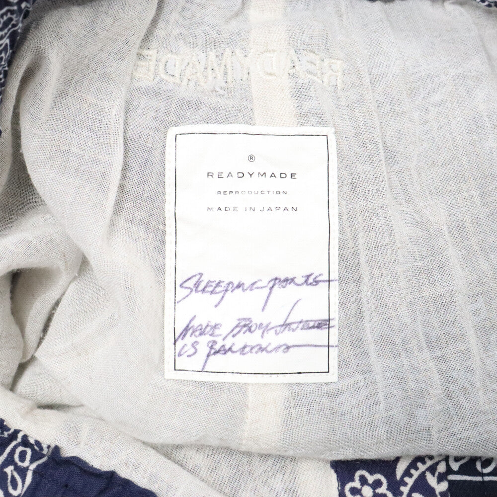 READY MADE(レディメイド) 20AW SLEEPING PANTS バンダナ柄 スマイルプリント スリーピングパンツ ヴィンテージコットン リメイク 再構築 ネイビー RE-CO-NV-00-00-94