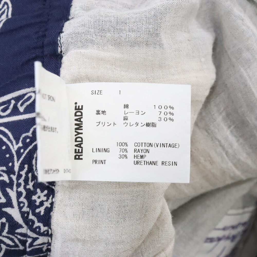 READY MADE(レディメイド) 20AW SLEEPING PANTS バンダナ柄 スマイルプリント スリーピングパンツ ヴィンテージコットン リメイク 再構築 ネイビー RE-CO-NV-00-00-94