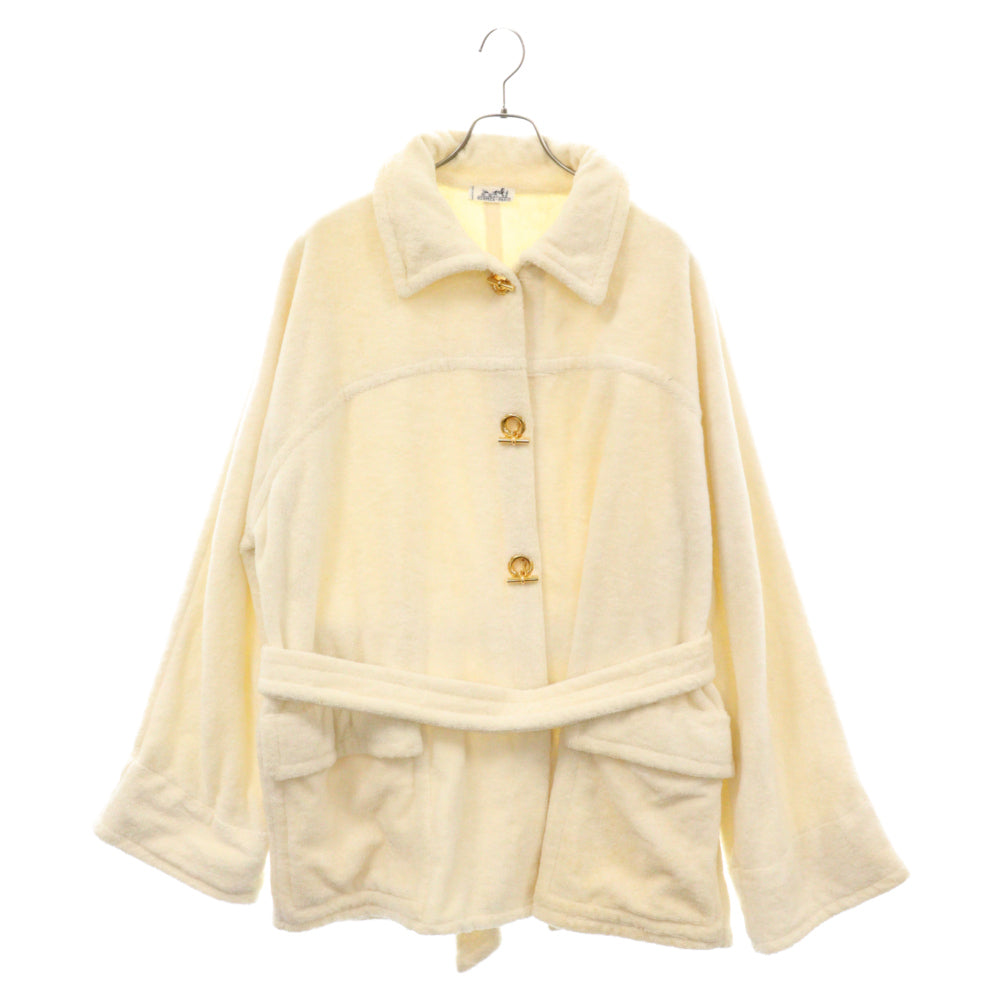 HERMES(エルメス) シェーヌダンクル金具 コットン パイル地 コート ホワイト レディース