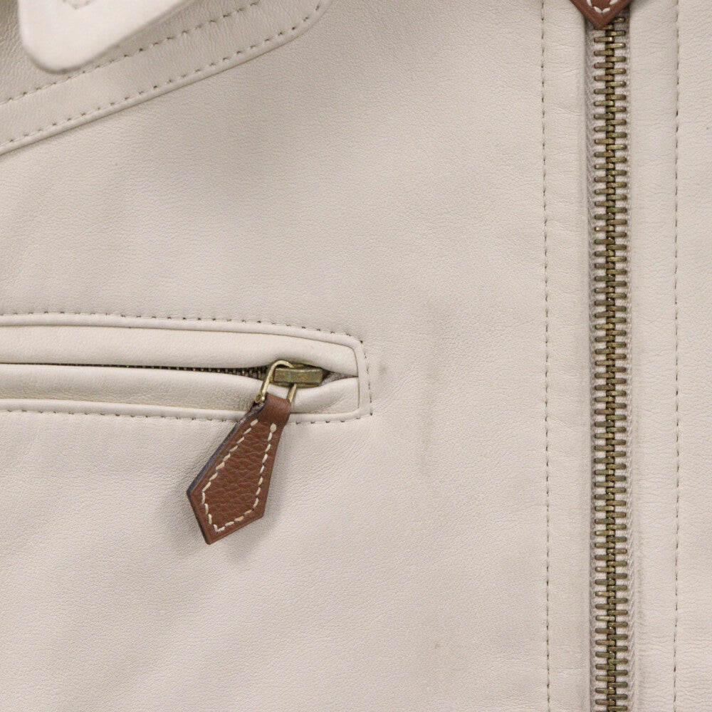 HERMES(エルメス) ジップアップ ラムスキン レザー ジャケット ベージュ レディース