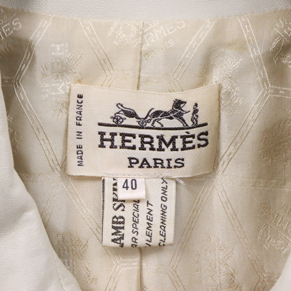 HERMES(エルメス) ジップアップ ラムスキン レザー ジャケット ベージュ レディース