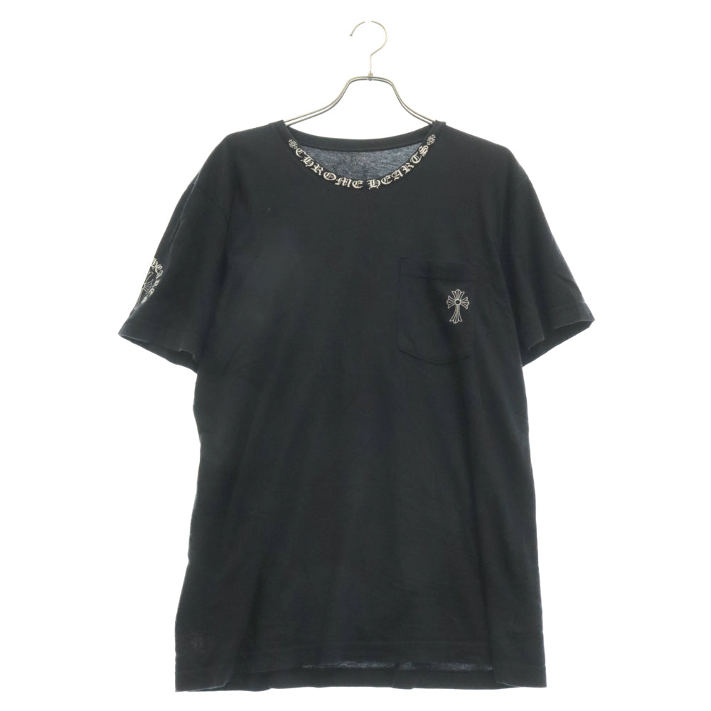 CHROME HEARTS(クロムハーツ) Back Cross Neck Logo Tee バッククロスネックロゴ半袖Tシャツ ポケット付き ブラック