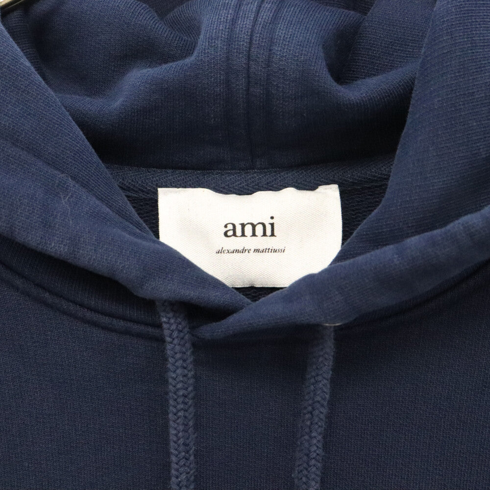 AMI Alexandre Mattiussi(アミアレクサンドルマテュッシ) 22SS ハートロゴ 刺繍 スウェット プルオーバーパーカー ネイビー USW200.730